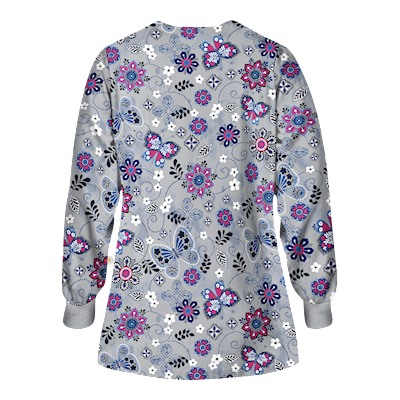 Happy Scrubs® Butterfly Breeze Silver Print Scrub Jacket