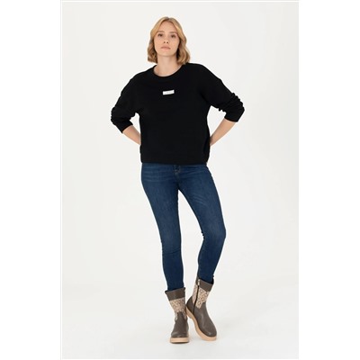 Kadın Siyah Bisiklet Yaka Basic Sweatshirt