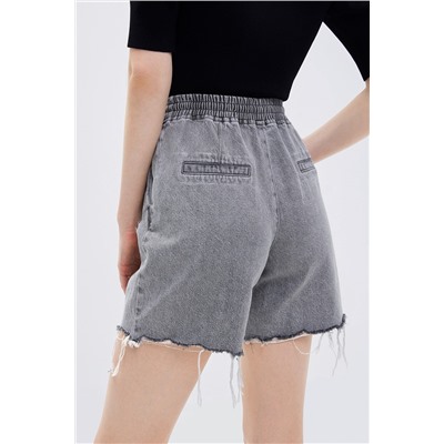 Short vaquero de tiro alto Gris claro