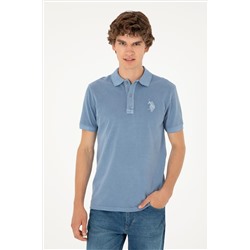 Erkek Slim Fit Polo Yaka İndigo Basic Tişört