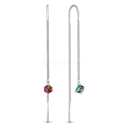 Серьги-продёвки из серебра с кристаллами Swarovski зелёный мистик родированные 925 пробы 0060с-001VM