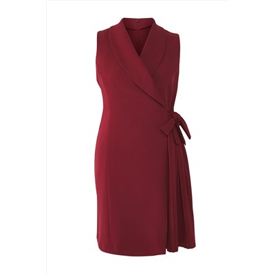 Bordo Düz Kruvaze Dokuma Elbise TBBSS23AH00254
