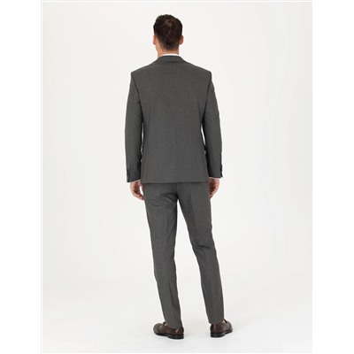 Çizgili Kahverengi Ekstra Slim Fit Takım Elbise