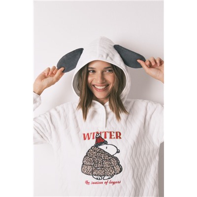 Camisón corto polar capucha blanco Snoopy