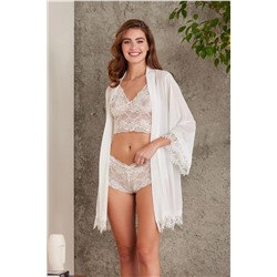 Pierre Cardin Sifon Dantelli 3'lü Crop & Şort & Sabahlık Takım - 4805 crdn4805