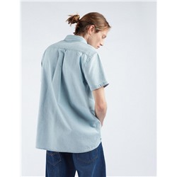 Denim Short Sleeve Shirt, Men, Light Blue