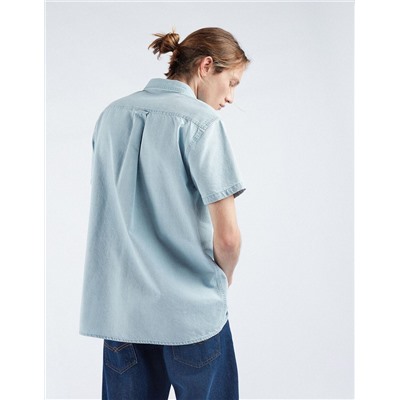 Denim Short Sleeve Shirt, Men, Light Blue