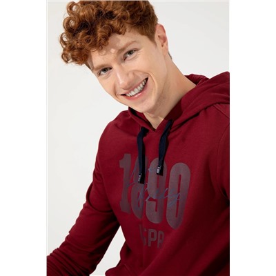 Erkek Vişne Kapüşonlu Sweatshirt