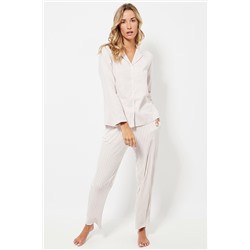 Pantalón recto de pijama de terciopelo cintura alta - Blanco