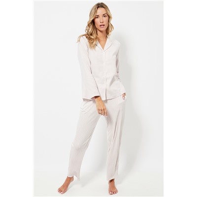 Pantalón recto de pijama de terciopelo cintura alta - Blanco