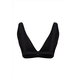 Siyah Derin V Yaka Cut Out Detaylı Büyük Beden Bikini Üstü TBBSS25CT00002