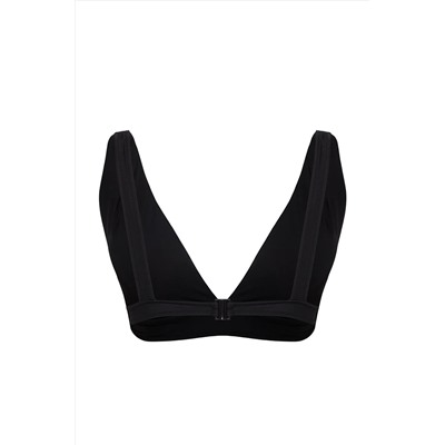 Siyah Derin V Yaka Cut Out Detaylı Büyük Beden Bikini Üstü TBBSS25CT00002