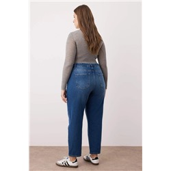 Koyu Mavi Mavi Yüksek Bel Mom Fit Jeans TBBAW24CJ00050
