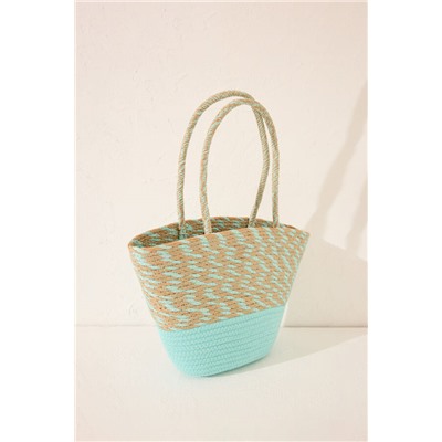 Bolso capazo rafia verde logo