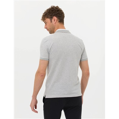 Açık Gri Melanj Slim Fit Dokulu Polo Yaka Tişört