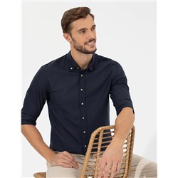 Lacivert Slim Fit Uzun Kollu Gömlek