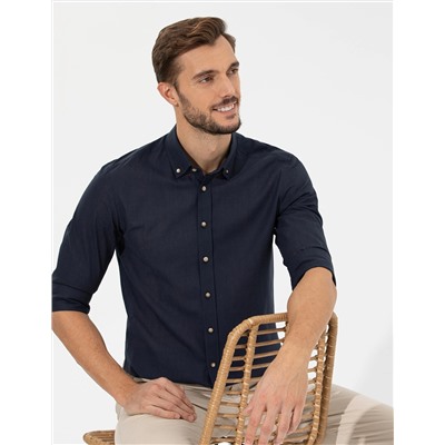 Lacivert Slim Fit Uzun Kollu Gömlek