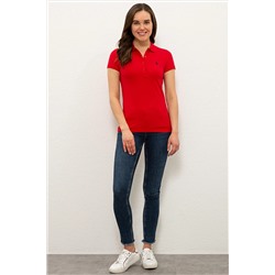 Kadın Kırmızı Basic Polo Yaka Tişört