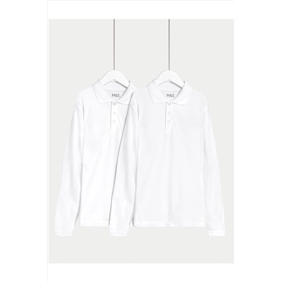 Marks & Spencer, Saf Pamuklu 2'li Uzun Kollu Polo Yaka T-shirt (2-18 YAŞ)