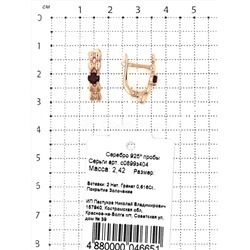 Серьги из золочёного серебра с нат.гранатом 925 пробы с0899з404