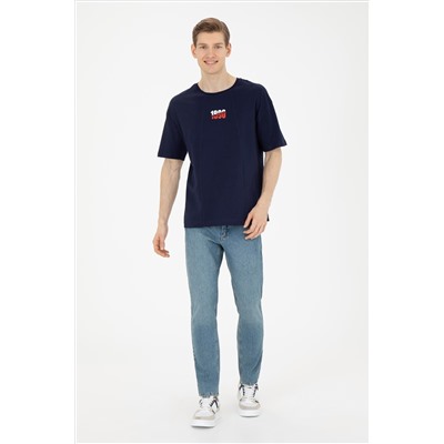 Erkek Comfort Fit Bisiklet Yaka Lacivert Tişört