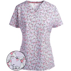 White Cross Scrubs Charlotte Print Top