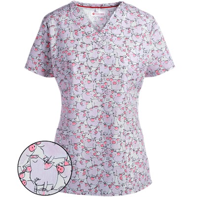 White Cross Scrubs Charlotte Print Top