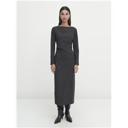 Vestido midi manga larga detalle frunces