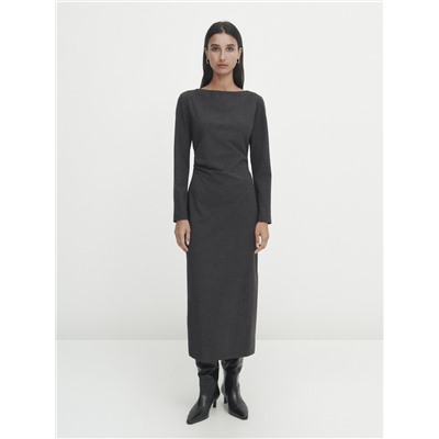 Vestido midi manga larga detalle frunces