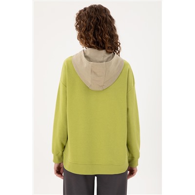 Kadın Fıstık Yeşili Kapüşonlu Sweatshirt