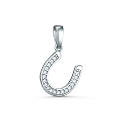 Подвеска из серебра с фианитами родированная - Подкова на удачу 3-002р200