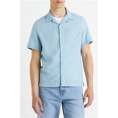 Camisa regular fit de lino - Azul