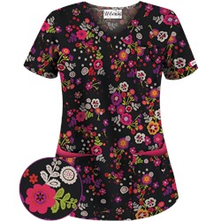 UA Fiesta Flowers Black Print Scrub Top