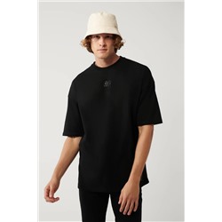 Avva, Erkek Siyah %100 Pamuk Bisiklet Yaka Baskılı T-shirt A41y1325