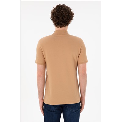 Erkek Slim Fit Polo Yaka Camel Basic Tişört