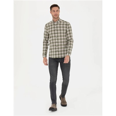 Haki Slim Fit Uzun Kollu Gömlek