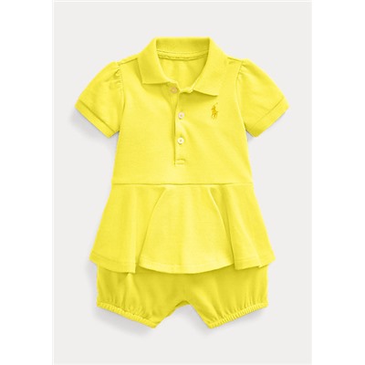 Baby Girl Peplum Mesh Bubble Shortall