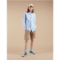 Mao' Collar Oxford Shirt, Men, Blue