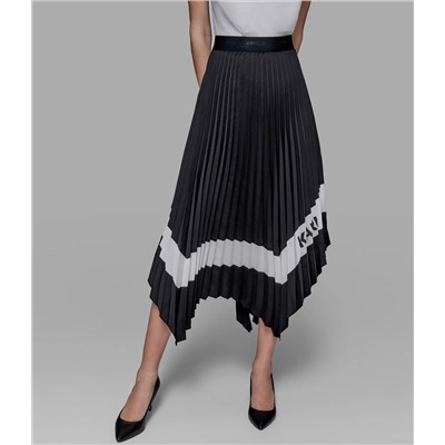 PLEATED ASYMMETRIC MIDI SKIRT