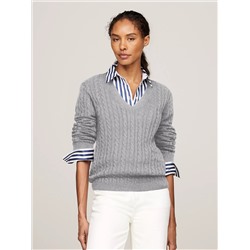 Cable Knit Wool-Blend V-Neck Sweater