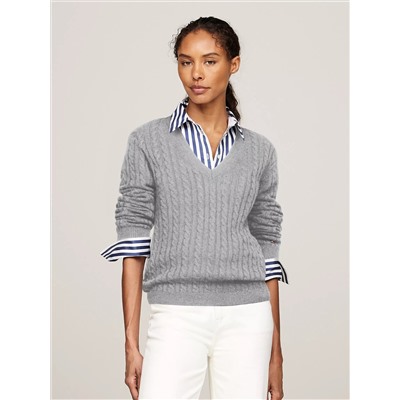 Cable Knit Wool-Blend V-Neck Sweater