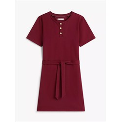 Gold-Button Belted T-Shirt Dress