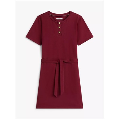Gold-Button Belted T-Shirt Dress