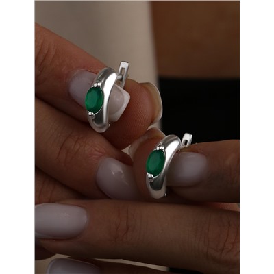 Серьги из серебра с зеленым агатом родированные 925 пробы 320095р458