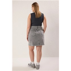 Gri Çift Yırtmaçlı Denim Etek TBBSS23AZ00056