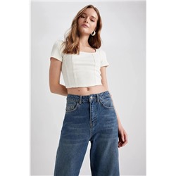 Defacto Fitted U Yaka Basic Kısa Kollu Crop Tişört A0387AX23SP