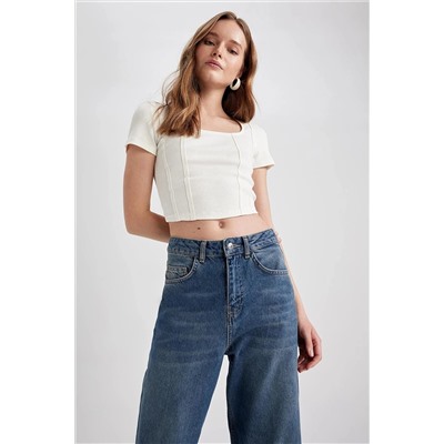 Defacto Fitted U Yaka Basic Kısa Kollu Crop Tişört A0387AX23SP