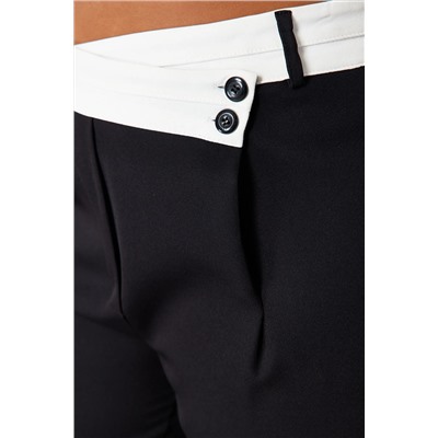 Siyah Yüksek Bel Wideleg Dokuma Pantolon TBBSS24AR00016