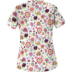 UA Slowpoke White Five-Pocket Print Scrub Top