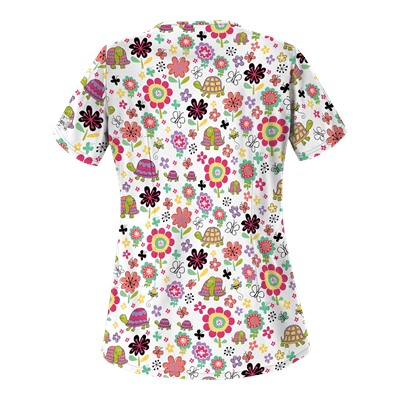 UA Slowpoke White Five-Pocket Print Scrub Top